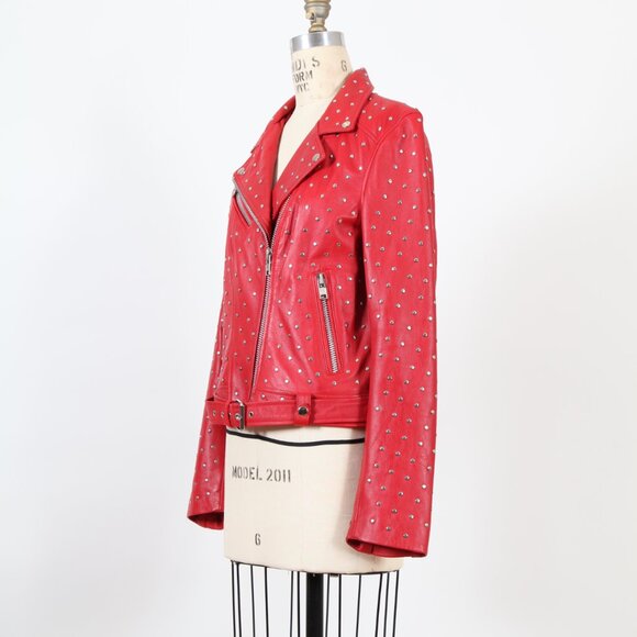 Whet Blu Claudia Red Studded Leather Jacket - Picture 3 of 3